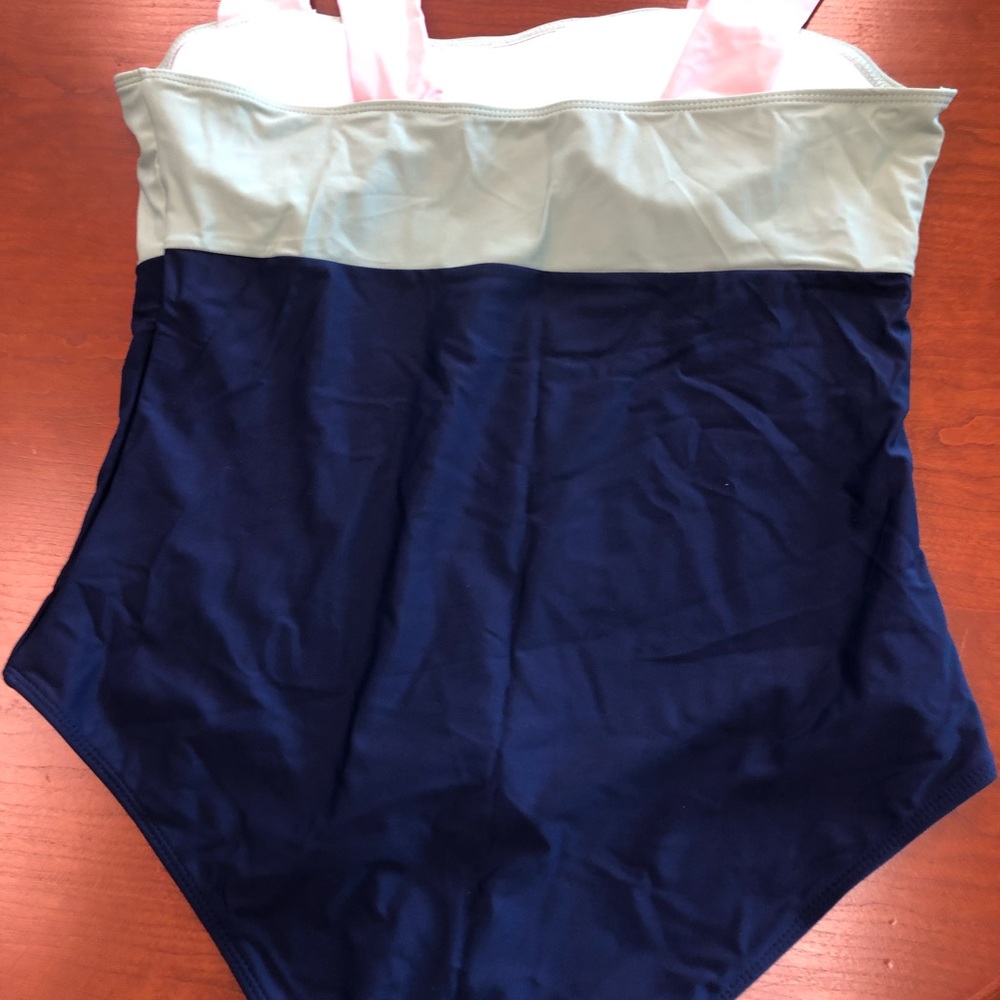 Colorblock One-Piece Swimsuit in Pink, Sage & Navy - Picture 5 of 5